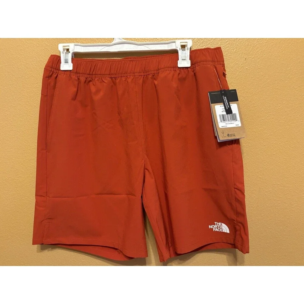 The North Face Men's M Athletic Shorts Orange Elastic Waist NWT Hiking Running
